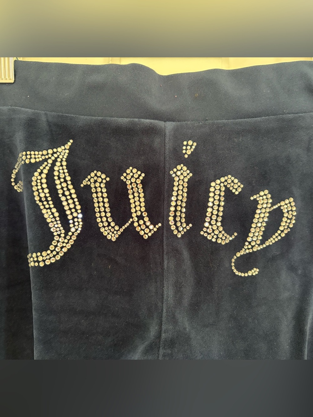 Juicy Couture OG Big Bling Velour Track Pants Navy Y2K Coquette Cozy Medium - Picture 3 of 9